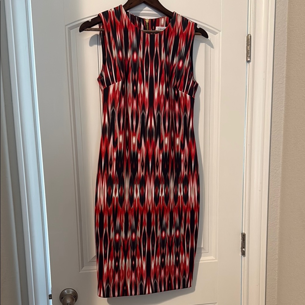 Calvin Klein Red and Black Midi Sheath Dress